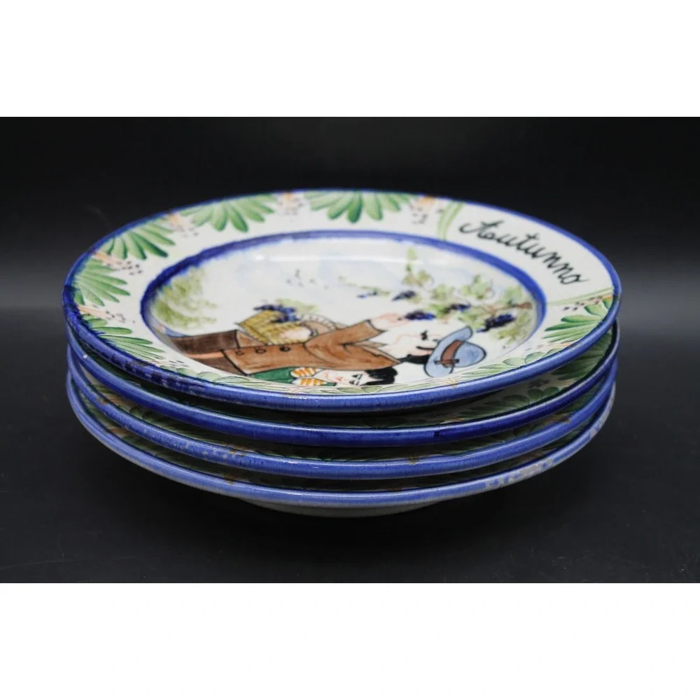 Set of 4 Italian Seasons Hand Painted Decorative Plates 9.5
